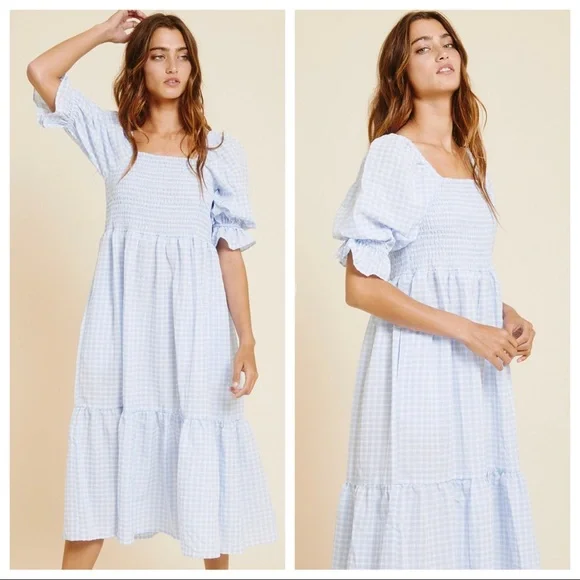 Hanna Chambray quarter Sleeve Tier Prairie Dress - Picture 3 of 3